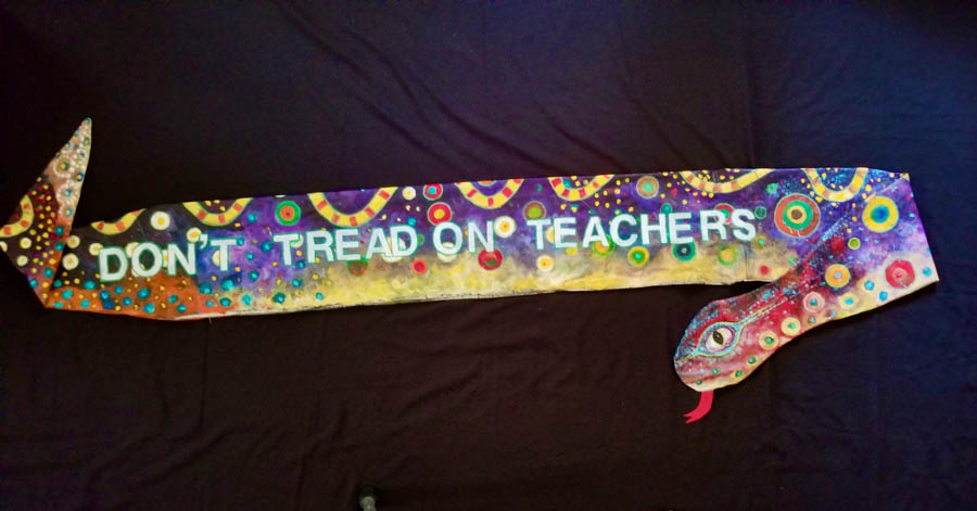 Dont Tread on Teachers Liberty Snake. Acrylic paint on muslin