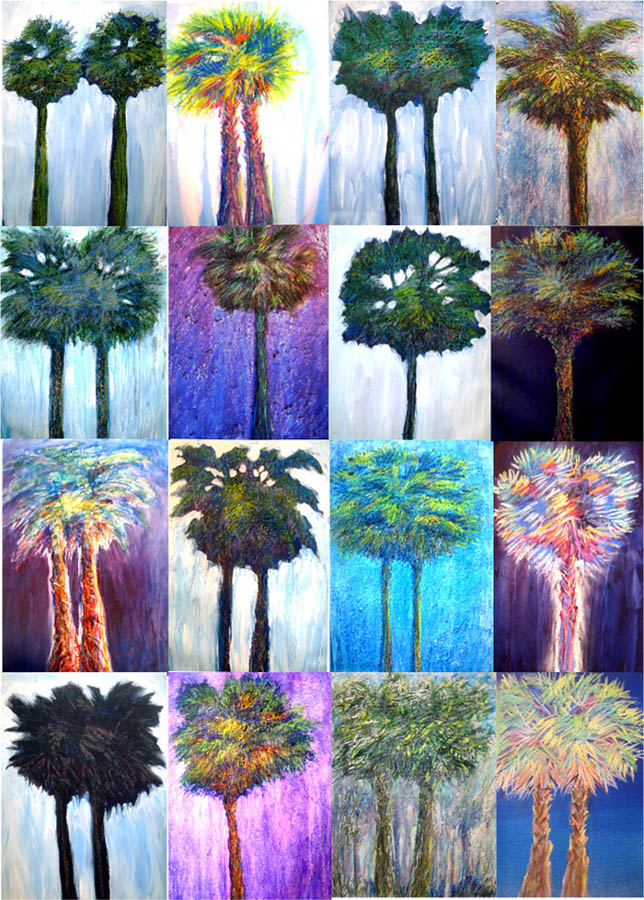 SC Tree Series this is a snap shot of a series of small paintings mixed media 11x14 each 2011